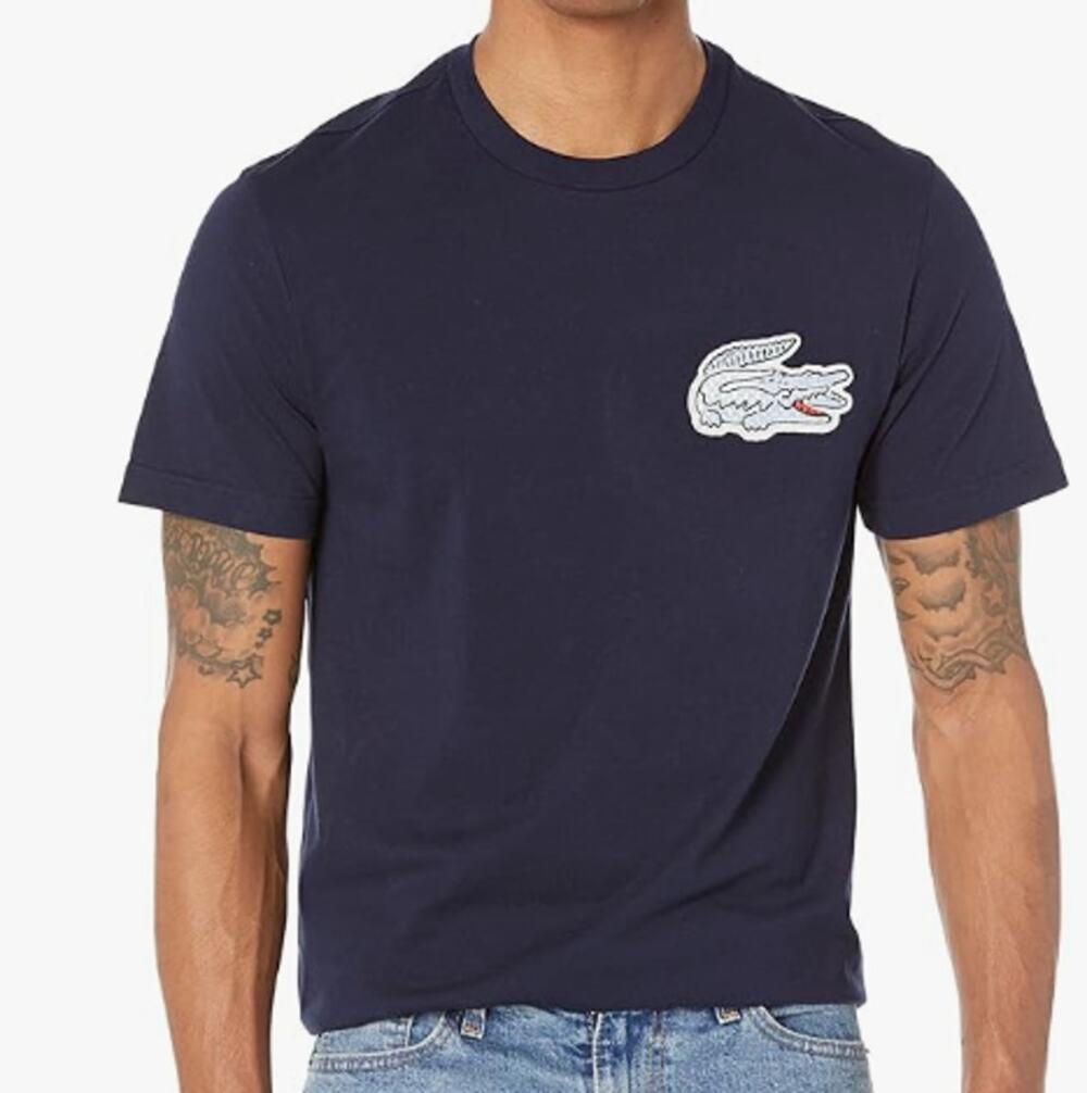 Lacoste Mens Short Sleeve Multi-Croc T-Shirt Shirt Navy Blue S